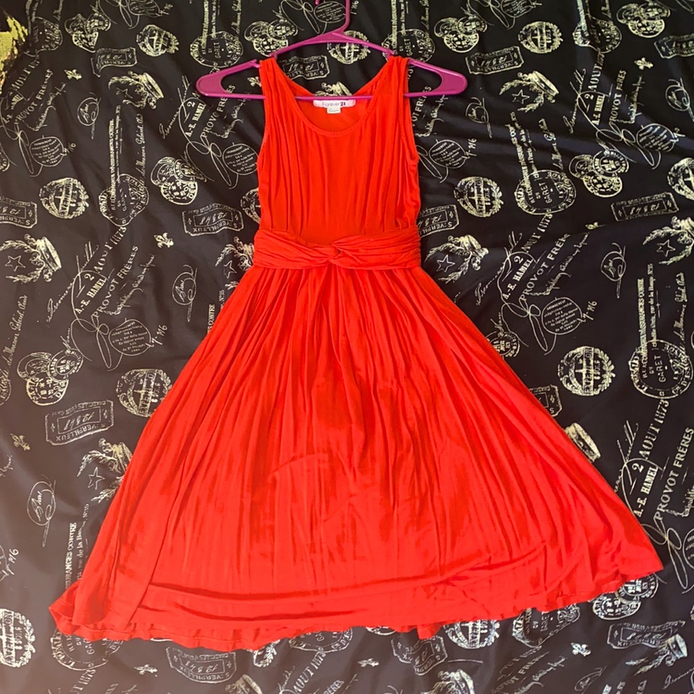 Bright red, mini flowing dress